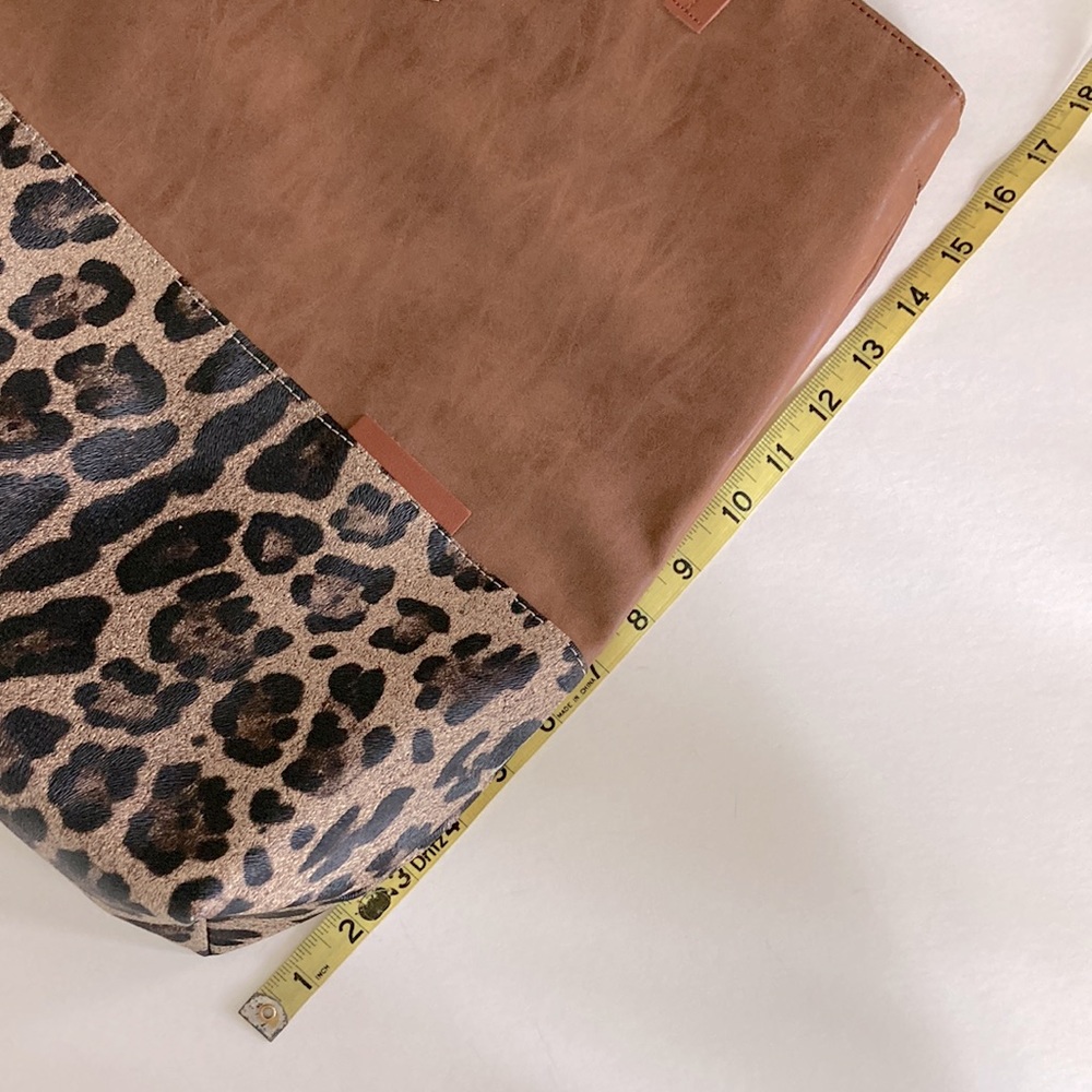 Brown Leather with Leopard Print Tote - Picture 8 of 13